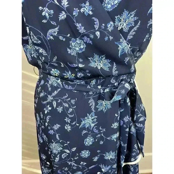 Anthropologie Greylin Wrap Midi Dress Ruffles Sleeveless Tie Blue Women's S - Picture 3 of 12